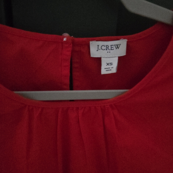 J. Crew Red Smocked Puff Sleeve Blouse - Picture 2 of 2